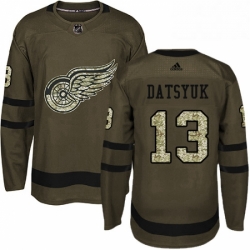 Mens Adidas Detroit Red Wings 13 Pavel Datsyuk Authentic Green Salute to Service NHL Jersey 