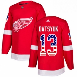 Mens Adidas Detroit Red Wings 13 Pavel Datsyuk Authentic Red USA Flag Fashion NHL Jersey 