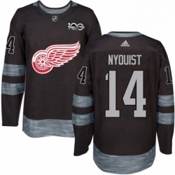 Mens Adidas Detroit Red Wings 14 Gustav Nyquist Authentic Black 1917 2017 100th Anniversary NHL Jersey 