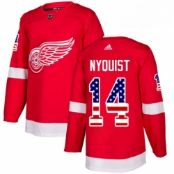 Mens Adidas Detroit Red Wings 14 Gustav Nyquist Authentic Red USA Flag Fashion NHL Jersey 