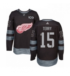 Mens Adidas Detroit Red Wings 15 Chris Terry Authentic Black 1917 2017 100th Anniversary NHL Jersey 