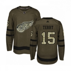 Mens Adidas Detroit Red Wings 15 Chris Terry Authentic Green Salute to Service NHL Jersey 