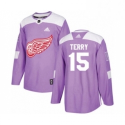 Mens Adidas Detroit Red Wings 15 Chris Terry Authentic Purple Fights Cancer Practice NHL Jersey 