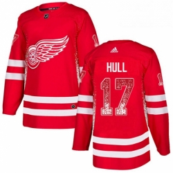 Mens Adidas Detroit Red Wings 17 Brett Hull Authentic Red Drift Fashion NHL Jersey 