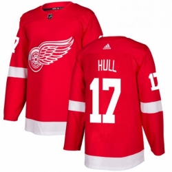 Mens Adidas Detroit Red Wings 17 Brett Hull Authentic Red Home NHL Jersey 