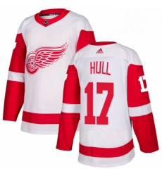 Mens Adidas Detroit Red Wings 17 Brett Hull Authentic White Away NHL Jersey 