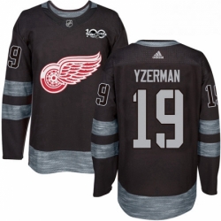 Mens Adidas Detroit Red Wings 19 Steve Yzerman Authentic Black 1917 2017 100th Anniversary NHL Jersey 