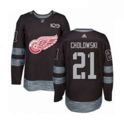 Mens Adidas Detroit Red Wings 21 Dennis Cholowski Authentic Black 1917 2017 100th Anniversary NHL Jersey 
