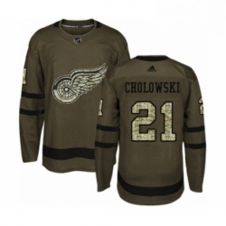 Mens Adidas Detroit Red Wings 21 Dennis Cholowski Authentic Green Salute to Service NHL Jersey 