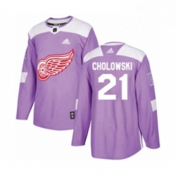 Mens Adidas Detroit Red Wings 21 Dennis Cholowski Authentic Purple Fights Cancer Practice NHL Jersey 