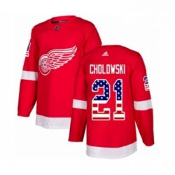 Mens Adidas Detroit Red Wings 21 Dennis Cholowski Authentic Red USA Flag Fashion NHL Jersey 