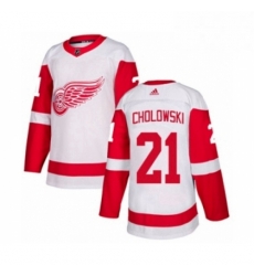 Mens Adidas Detroit Red Wings 21 Dennis Cholowski Authentic White Away NHL Jersey 