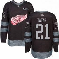 Mens Adidas Detroit Red Wings 21 Tomas Tatar Authentic Black 1917 2017 100th Anniversary NHL Jersey 