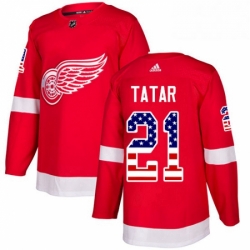 Mens Adidas Detroit Red Wings 21 Tomas Tatar Authentic Red USA Flag Fashion NHL Jersey 