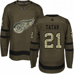 Mens Adidas Detroit Red Wings 21 Tomas Tatar Premier Green Salute to Service NHL Jersey 