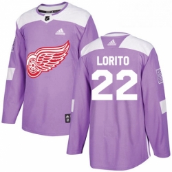 Mens Adidas Detroit Red Wings 22 Matthew Lorito Authentic Purple Fights Cancer Practice NHL Jersey 