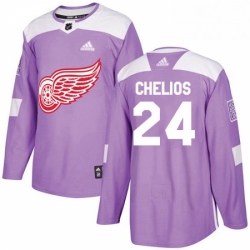 Mens Adidas Detroit Red Wings 24 Chris Chelios Authentic Purple Fights Cancer Practice NHL Jersey 