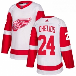 Mens Adidas Detroit Red Wings 24 Chris Chelios Authentic White Away NHL Jersey 