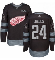 Mens Adidas Detroit Red Wings 24 Chris Chelios Premier Black 1917 2017 100th Anniversary NHL Jersey 