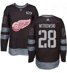 Mens Adidas Detroit Red Wings 28 Luke Witkowski Authentic Black 1917 2017 100th Anniversary NHL Jersey 