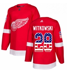 Mens Adidas Detroit Red Wings 28 Luke Witkowski Authentic Red USA Flag Fashion NHL Jersey 