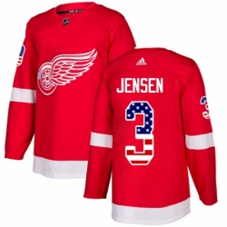 Mens Adidas Detroit Red Wings 3 Nick Jensen Authentic Red USA Flag Fashion NHL Jersey 