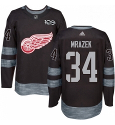 Mens Adidas Detroit Red Wings 34 Petr Mrazek Authentic Black 1917 2017 100th Anniversary NHL Jersey 
