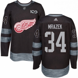 Mens Adidas Detroit Red Wings 34 Petr Mrazek Authentic Black 1917 2017 100th Anniversary NHL Jersey 