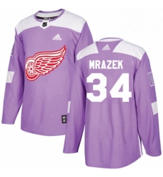 Mens Adidas Detroit Red Wings 34 Petr Mrazek Authentic Purple Fights Cancer Practice NHL Jersey 