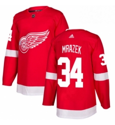 Mens Adidas Detroit Red Wings 34 Petr Mrazek Authentic Red Home NHL Jersey 