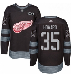 Mens Adidas Detroit Red Wings 35 Jimmy Howard Authentic Black 1917 2017 100th Anniversary NHL Jersey 