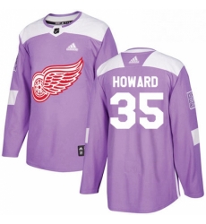 Mens Adidas Detroit Red Wings 35 Jimmy Howard Authentic Purple Fights Cancer Practice NHL Jersey 