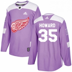 Mens Adidas Detroit Red Wings 35 Jimmy Howard Authentic Purple Fights Cancer Practice NHL Jersey 