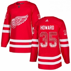 Mens Adidas Detroit Red Wings 35 Jimmy Howard Authentic Red Drift Fashion NHL Jersey 