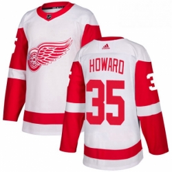 Mens Adidas Detroit Red Wings 35 Jimmy Howard Authentic White Away NHL Jersey 