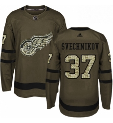 Mens Adidas Detroit Red Wings 37 Evgeny Svechnikov Authentic Green Salute to Service NHL Jersey 