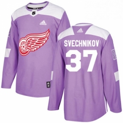 Mens Adidas Detroit Red Wings 37 Evgeny Svechnikov Authentic Purple Fights Cancer Practice NHL Jersey 