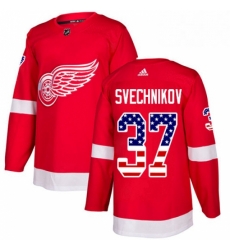 Mens Adidas Detroit Red Wings 37 Evgeny Svechnikov Authentic Red USA Flag Fashion NHL Jersey 