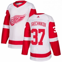 Mens Adidas Detroit Red Wings 37 Evgeny Svechnikov Authentic White Away NHL Jersey 