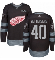 Mens Adidas Detroit Red Wings 40 Henrik Zetterberg Authentic Black 1917 2017 100th Anniversary NHL Jersey 