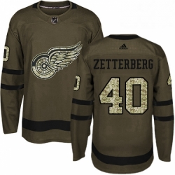 Mens Adidas Detroit Red Wings 40 Henrik Zetterberg Authentic Green Salute to Service NHL Jersey 