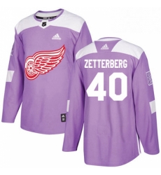 Mens Adidas Detroit Red Wings 40 Henrik Zetterberg Authentic Purple Fights Cancer Practice NHL Jersey 