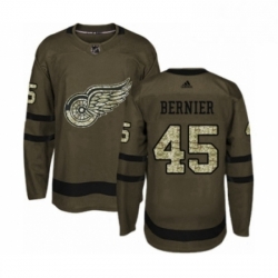 Mens Adidas Detroit Red Wings 45 Jonathan Bernier Authentic Green Salute to Service NHL Jersey 