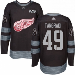 Mens Adidas Detroit Red Wings 49 Eric Tangradi Authentic Black 1917 2017 100th Anniversary NHL Jersey 