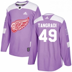 Mens Adidas Detroit Red Wings 49 Eric Tangradi Authentic Purple Fights Cancer Practice NHL Jersey 