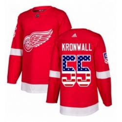 Mens Adidas Detroit Red Wings 55 Niklas Kronwall Authentic Red USA Flag Fashion NHL Jersey 