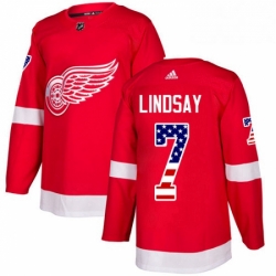 Mens Adidas Detroit Red Wings 7 Ted Lindsay Authentic Red USA Flag Fashion NHL Jersey 