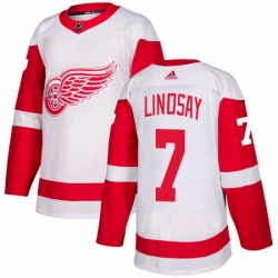 Mens Adidas Detroit Red Wings 7 Ted Lindsay Authentic White Away NHL Jersey 