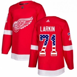 Mens Adidas Detroit Red Wings 71 Dylan Larkin Authentic Red USA Flag Fashion NHL Jersey 