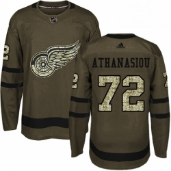 Mens Adidas Detroit Red Wings 72 Andreas Athanasiou Premier Green Salute to Service NHL Jersey 